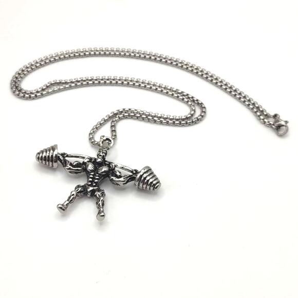 Stainless Weightlifting Necklace Fitness Exercise Bodybuilding Birthday Gift NEW